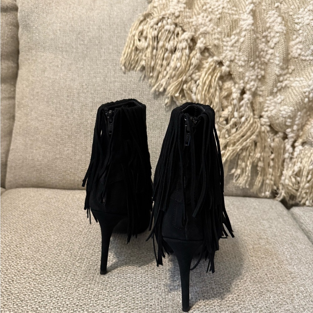 Zara Black Fringe Suede Ankle Boots with Pointed Toe - Picture 5 of 9